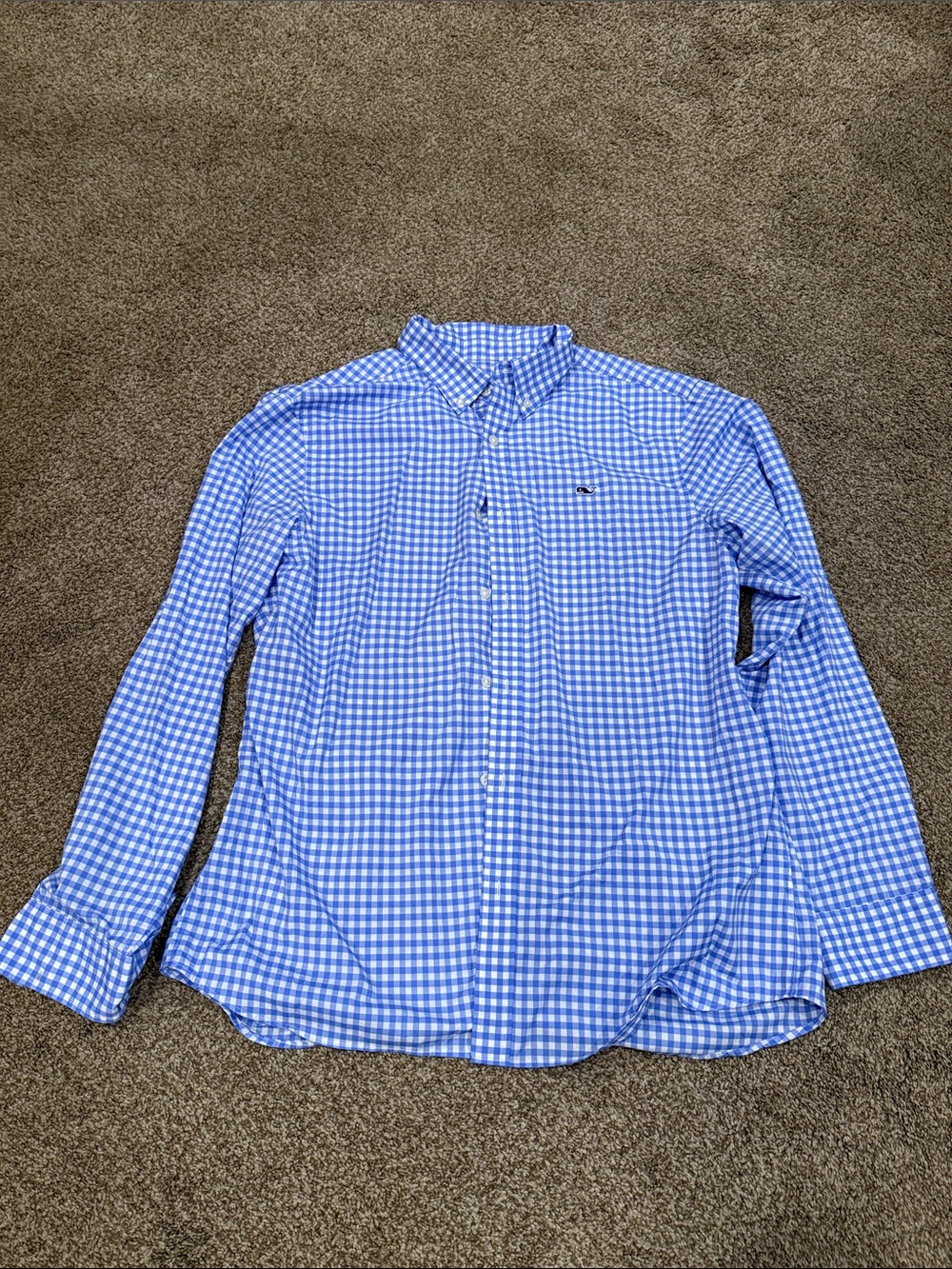 Button-Down Gingham Dress Shirt - Blue - performance material